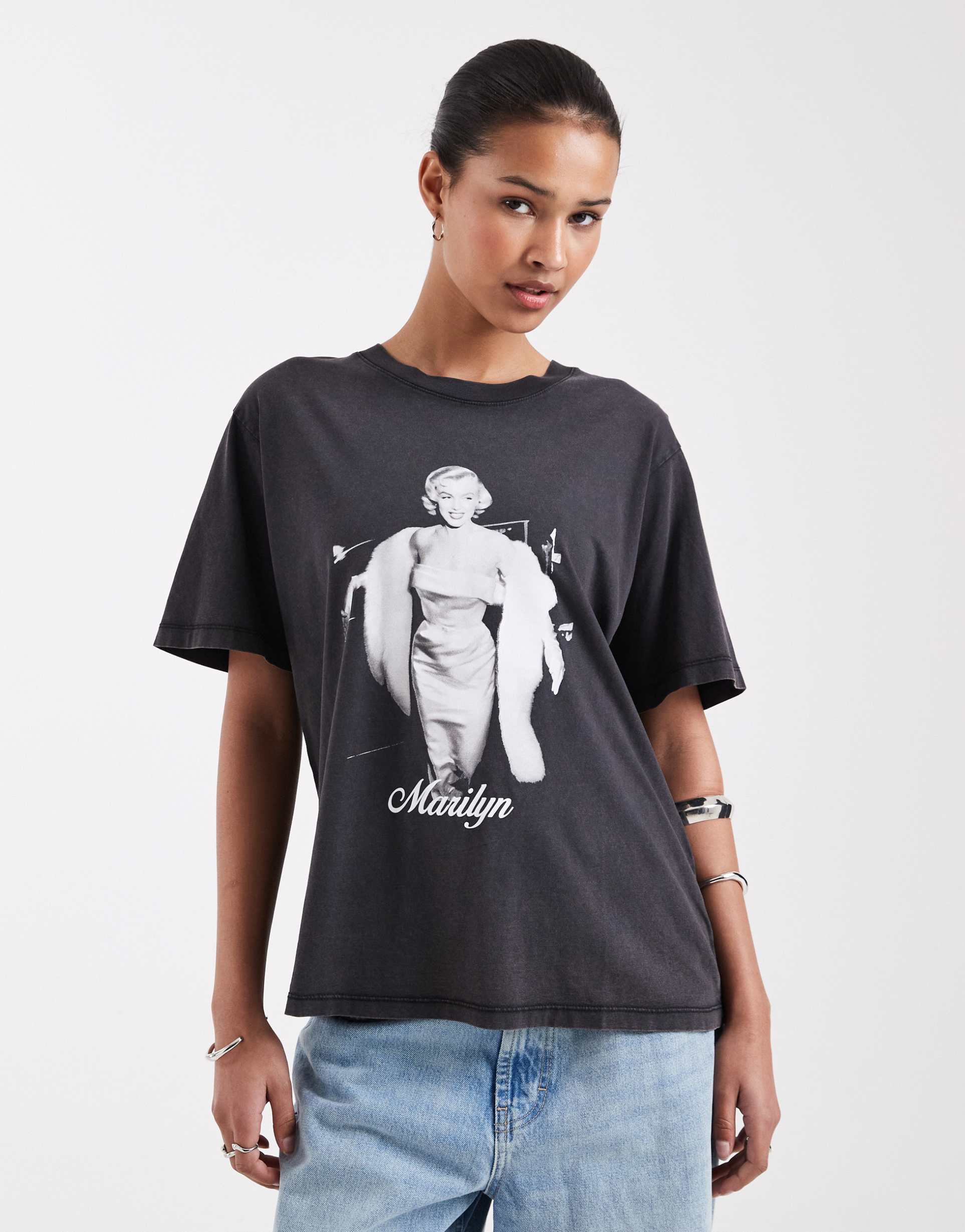 jjxx marilyn oversized t-shirt in washed black