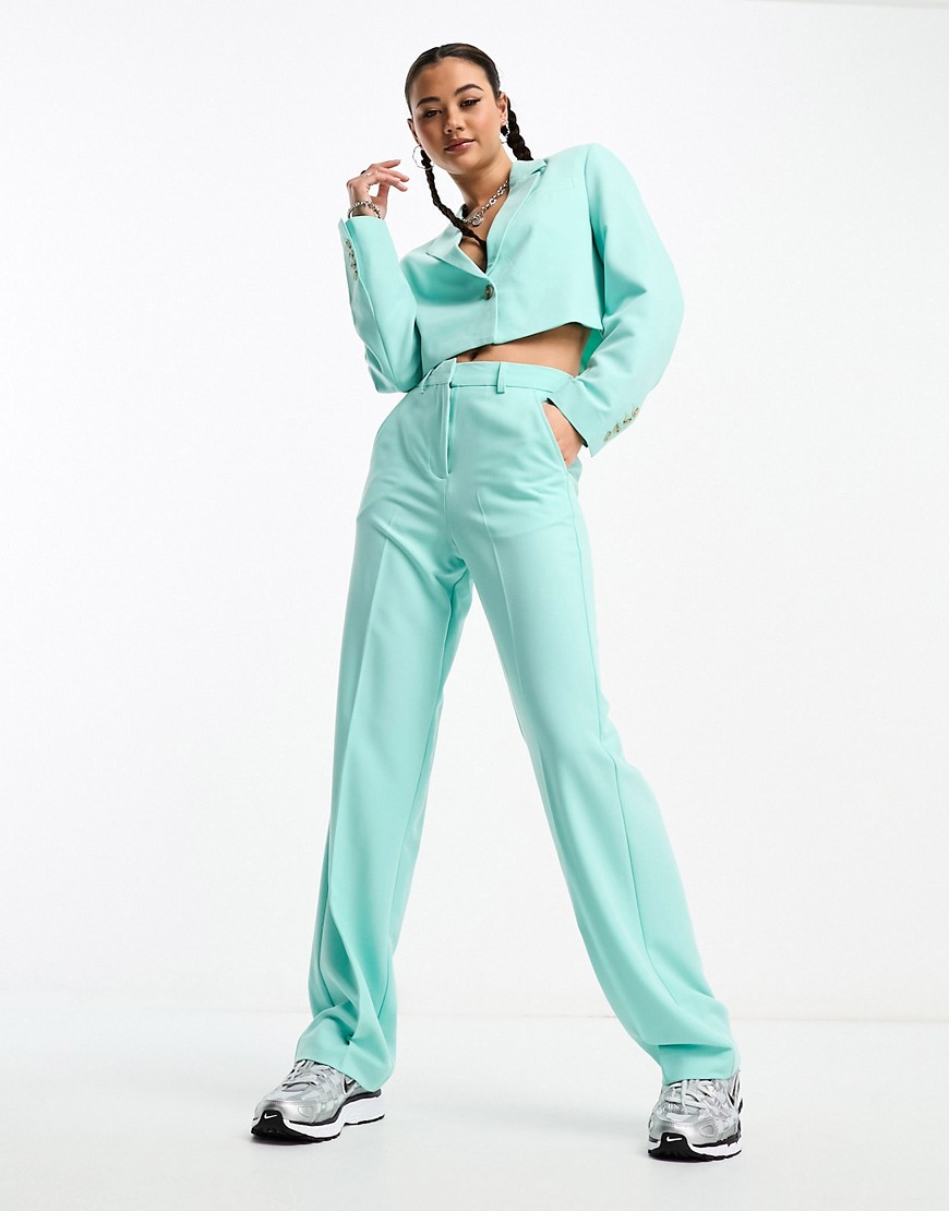 Mary high rise tailored pants in turquoise - part of a set-Blue