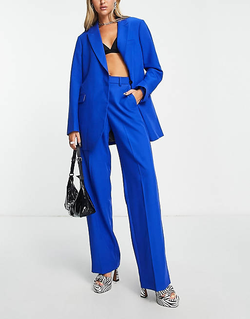 JJXX Mary high waisted tailored pants in bright blue (part of a set)