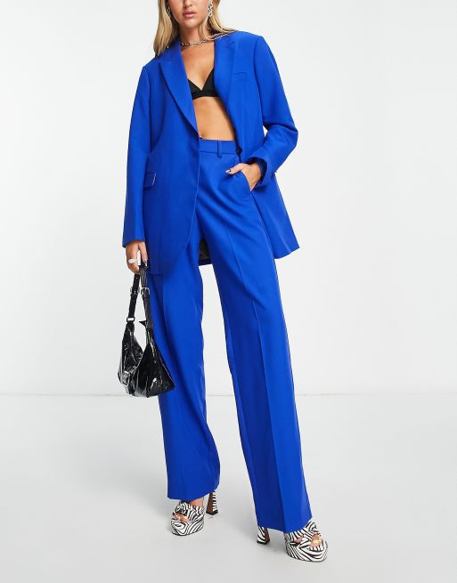 A Power Mood Cobalt Blue High-Waisted Wide Leg Trouser Pants