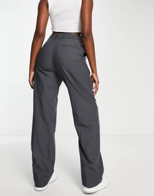 JJXX Mary high waisted tailored pants in dark gray