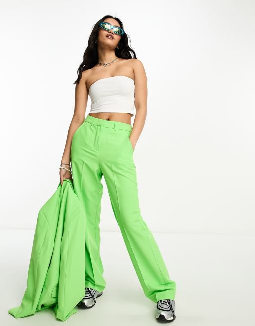 Only high waisted wide leg pants in bright green (part of a set)