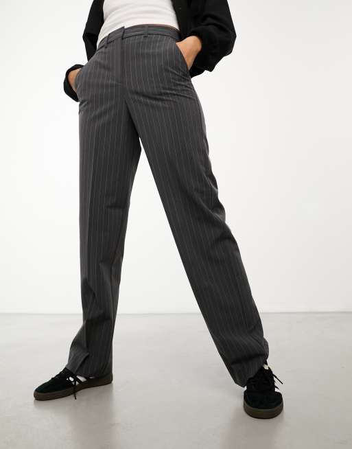 JJXX Mary high waisted tailored trousers in grey pinstripe