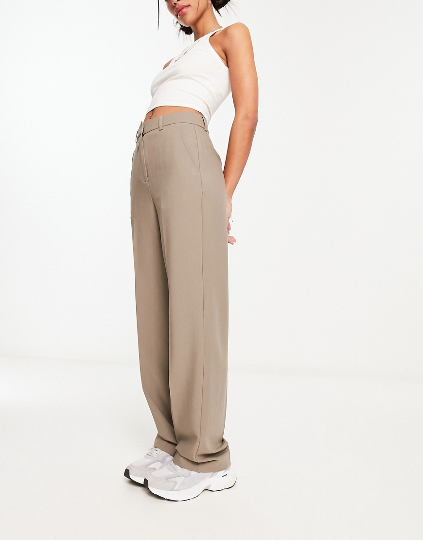 JJXX Mary high waisted tailored trousers in mushroom-Grey