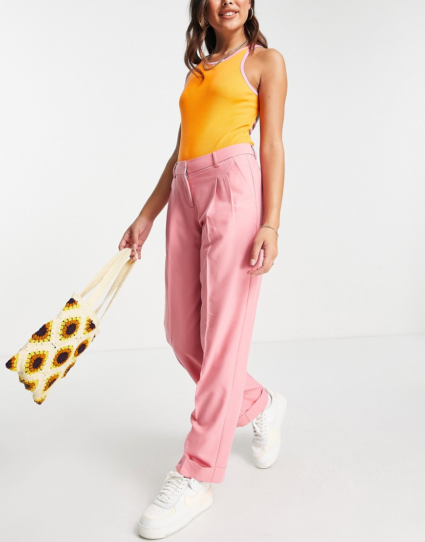 JJXX Mary high waisted tailored trousers in pink