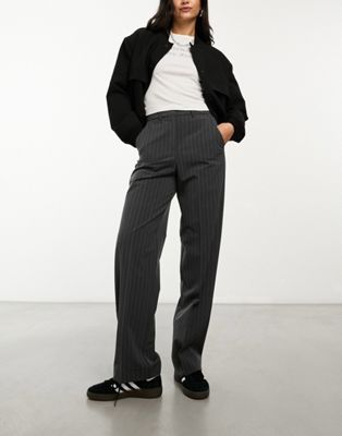 JJXX Mary high waisted tailored trousers in grey pinstripe - ASOS Price Checker