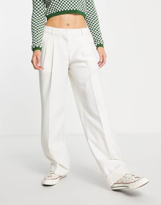JJXX Mary tailored wide leg dad pants in white, 4 of 4