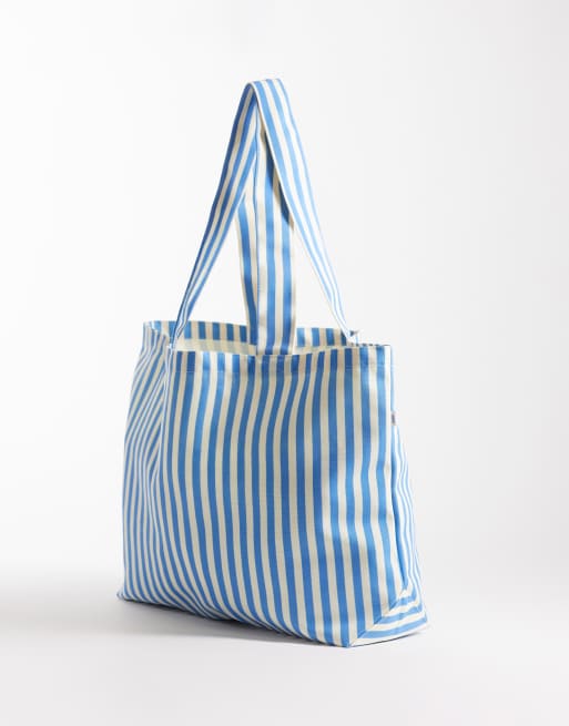 JJXX - Maxi borsa a righe azzurra, 3 di 4