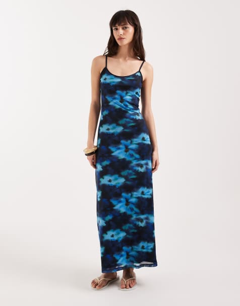 JJXX - Maxi jurk van mesh met bloemenprint in blauw - view 1