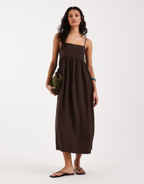 JJXX – Maxikleid aus Leinenmix in Braun - view 1