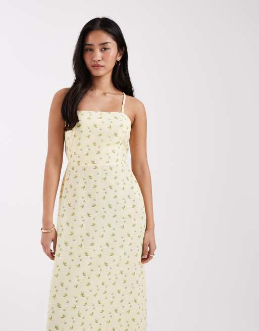 JJXX – Maxikleid aus Leinenmix in Buttergelb mit Blumenmuster, 3 von 4