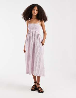 Maxikleid aus Seersucker in gestreiftem Rosa Rosa 40-42