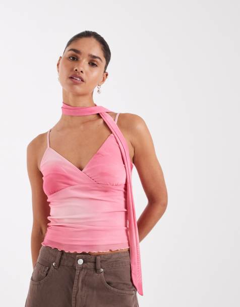 JJXX mesh cami floral top with scarf in pink - view 1