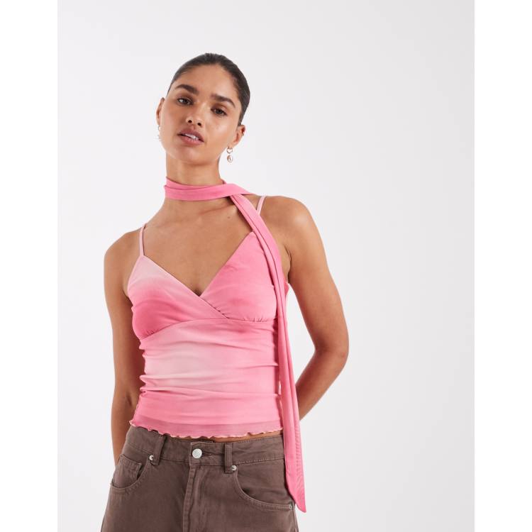 JJXX mesh cami floral top with scarf in pink | ASOS