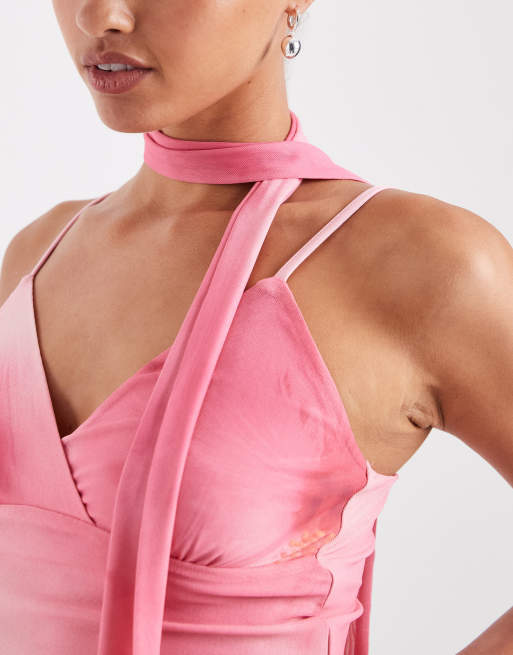 JJXX mesh cami floral top with scarf in pink, 4 of 4