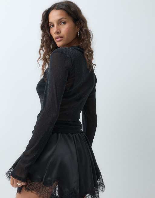 JJXX mesh glitter heigh neck top in black, 4 of 5