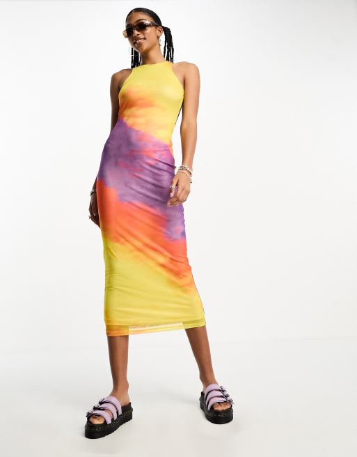 Edited bodycon maxi dress in tie dye mesh