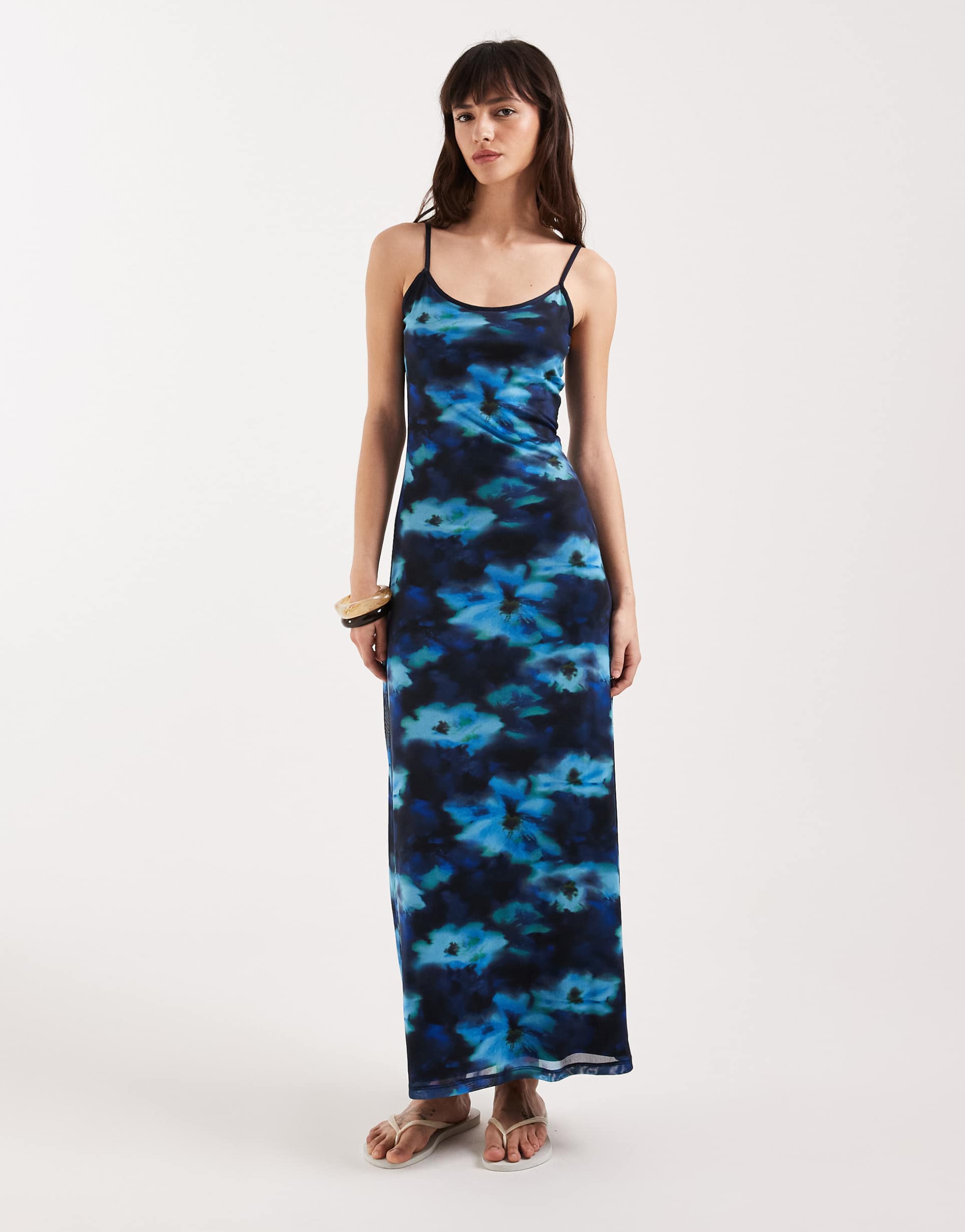 jjxx mesh maxi dress with floral print in blue