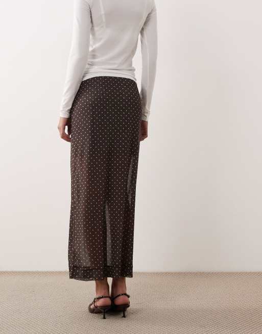 JJXX mesh midi skirt in brown polka dot, 2 of 5