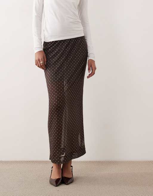 JJXX mesh midi skirt in brown polka dot, 3 of 5