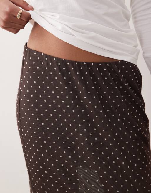 JJXX mesh midi skirt in brown polka dot, 5 of 5