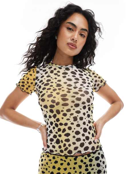 JJXX mesh t-shirt co ord in dalmation print - view 1