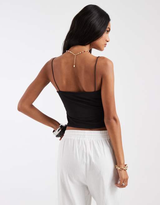 JJXX micro strappy top in black, 4 of 4