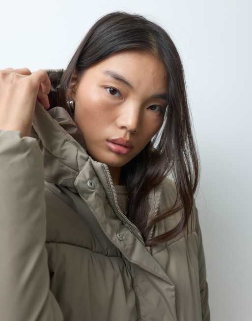 JJXX mid length puffer jacket with hood in beige, 3 of 5