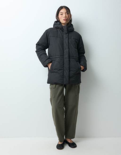JJXX mid length puffer jacket with hood in black, 3 of 5