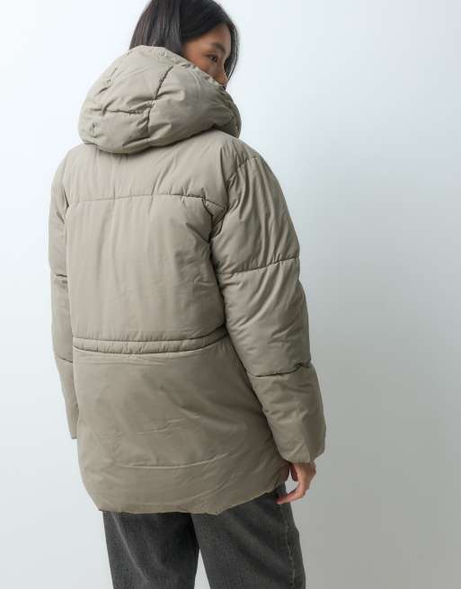 JJXX mid length puffer jacket with hood in cream, 4 of 5