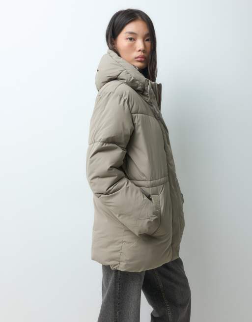 JJXX mid length puffer jacket with hood in cream, 5 of 5