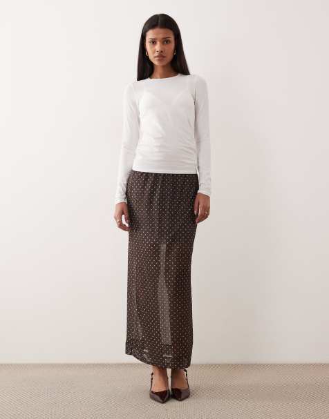 JJXX - Midirok van mesh in bruin met stippen - view 1