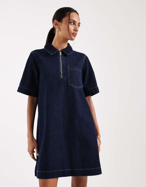 JJXX – Mini-Jeanskleid in Dunkelblau mit Reißverschluss, 4 von 4