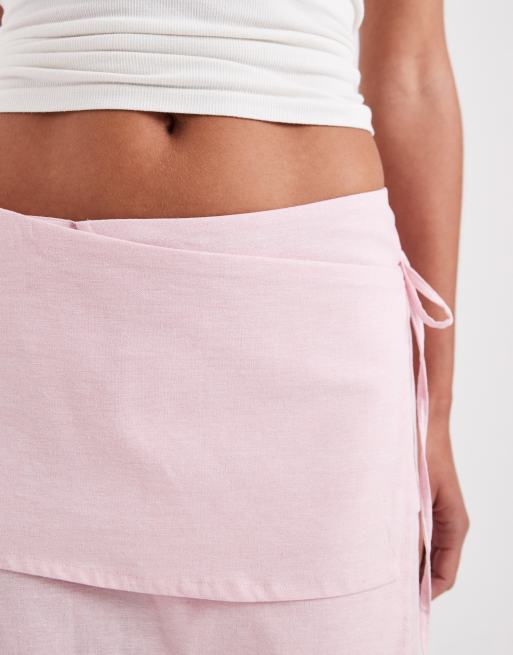 JJXX - Mini-jupe asymétrique en lin mélangé nouée à la taille - Rose, 5 de 5