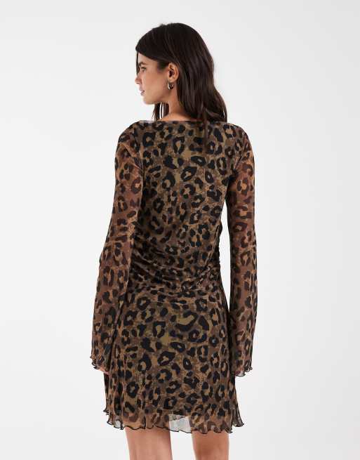 JJXX mini jurk met wijde mouwen en luipaardprint, 4 van 4