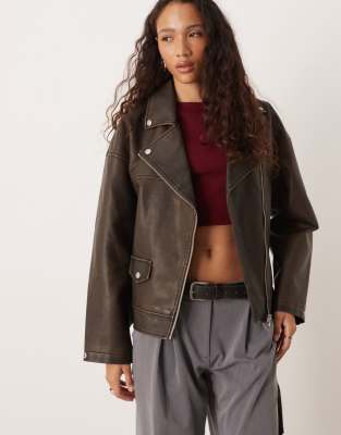 JJXX - Motorradjacke aus Kunstleder in Vintage-Braun-Brown