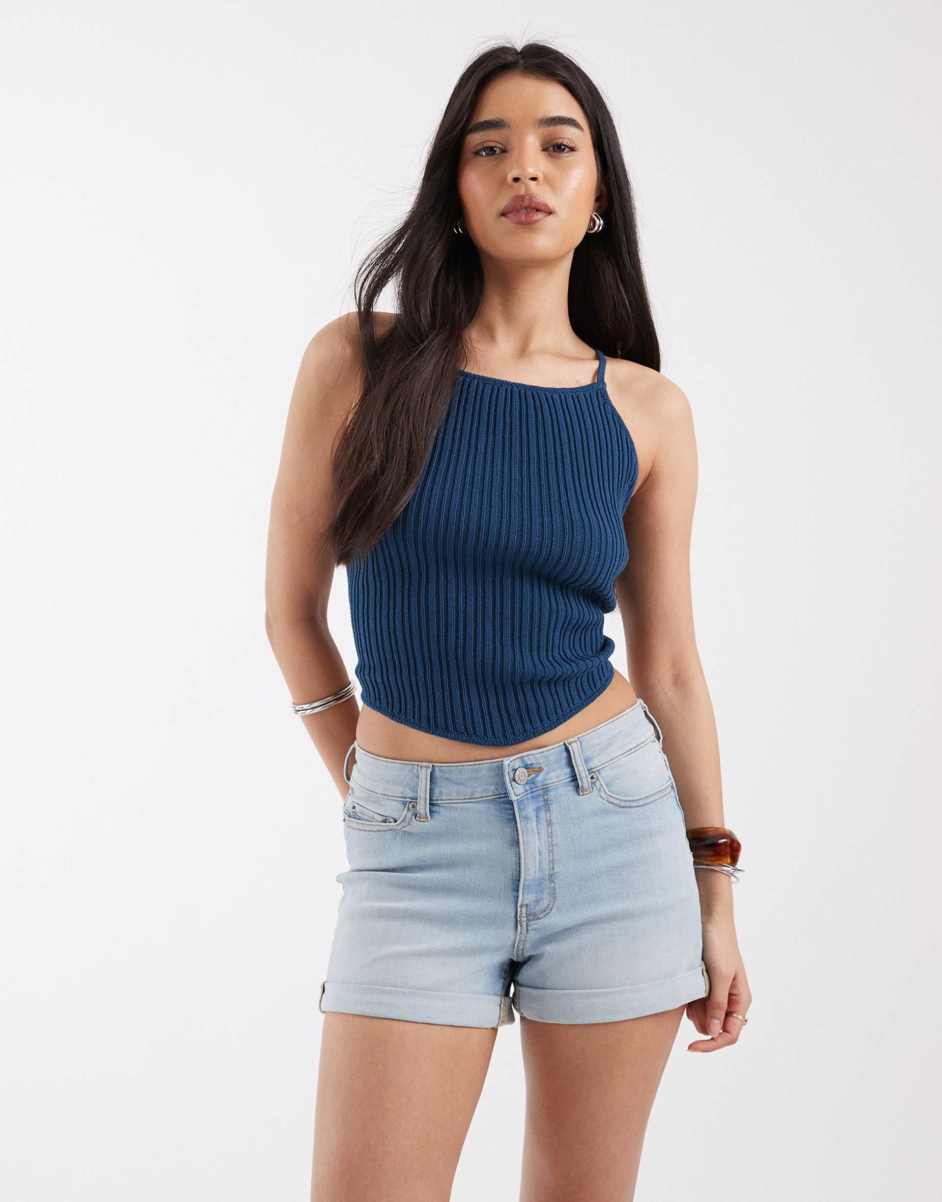 jjxx nice cuffed denim shorts in light blue