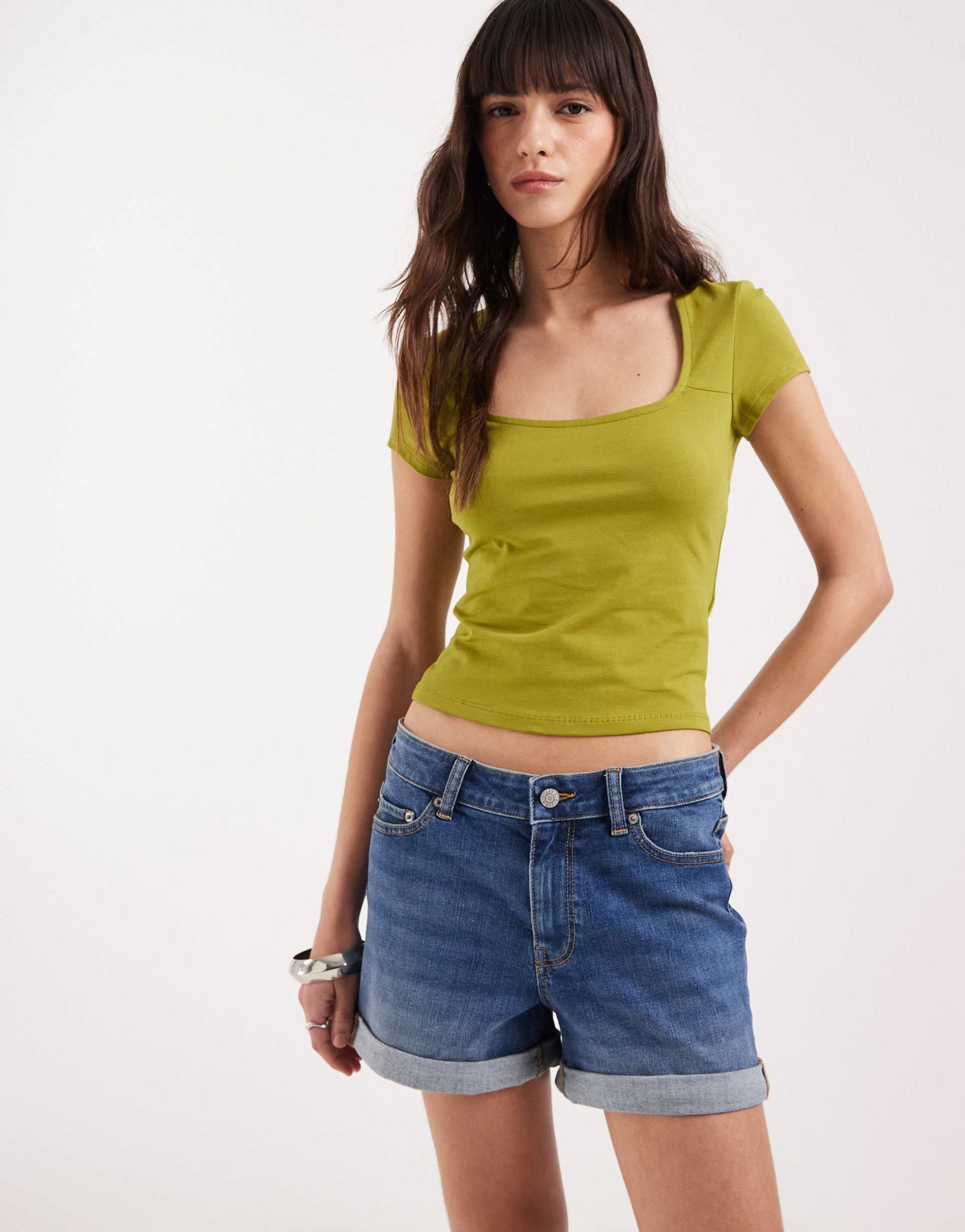 jjxx nice rolled denim shorts in mid blue