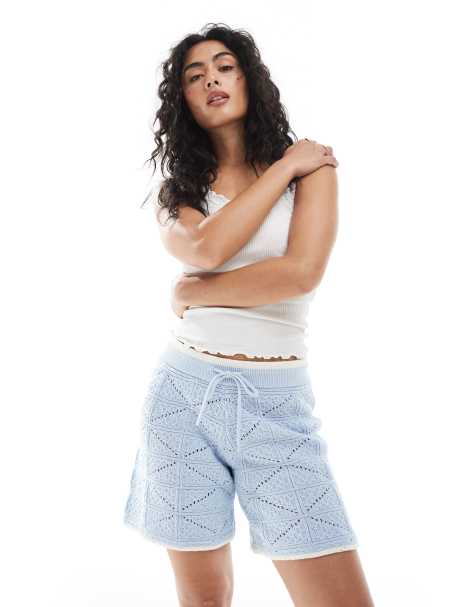 JJXX co ord crochet shorts in blue