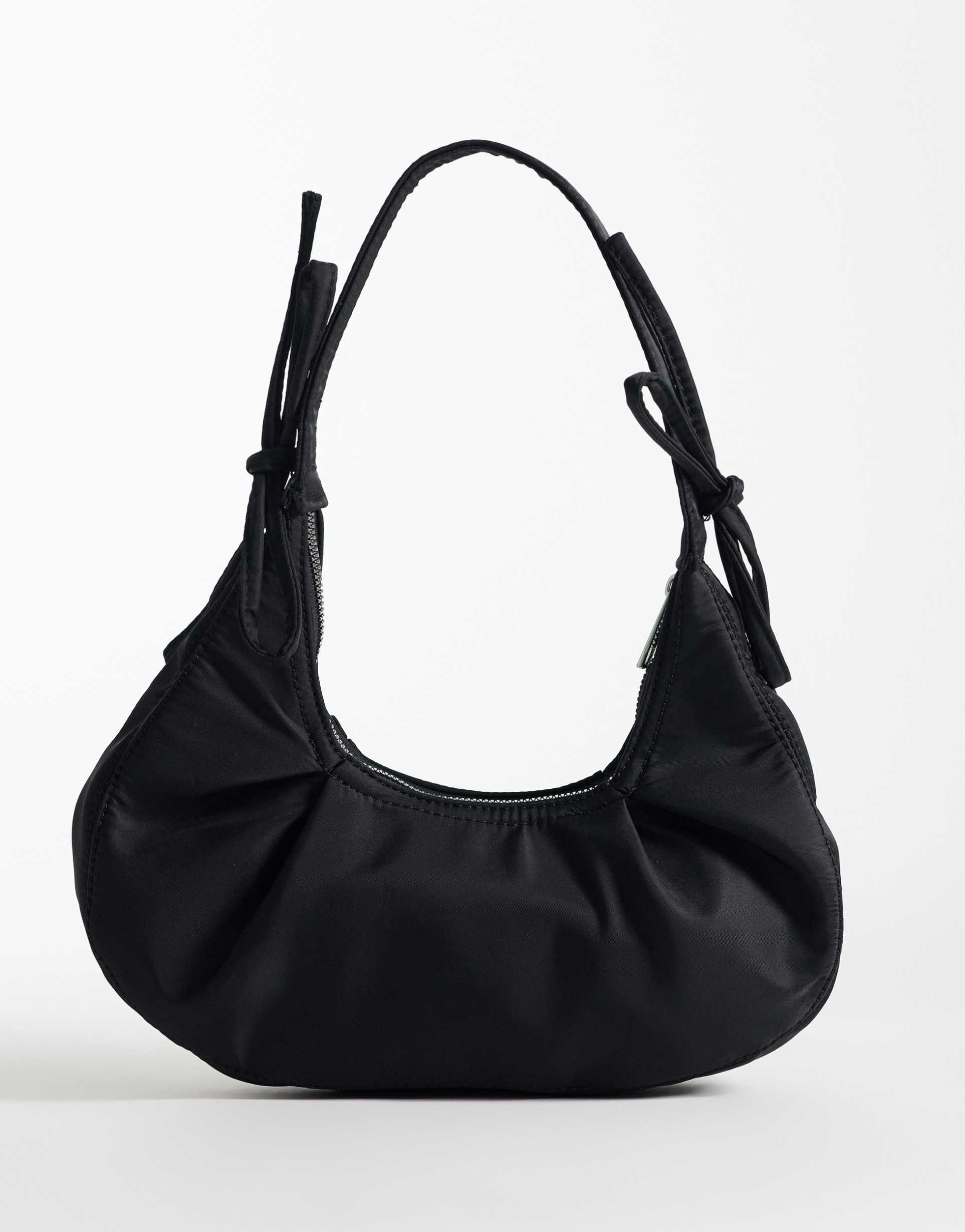 jjxx nylon shoulder bag with bow detail in black