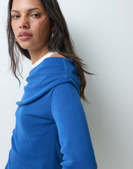 JJXX offshoulder dobbeltlag-strikket top i blå, 2 af 5