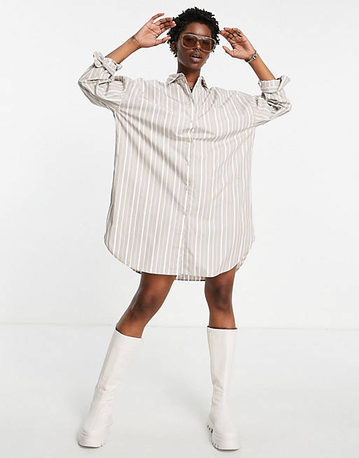  Shirts & Blouses/JJXX organic cotton blend oversized longline shirt dress in stone stripe 