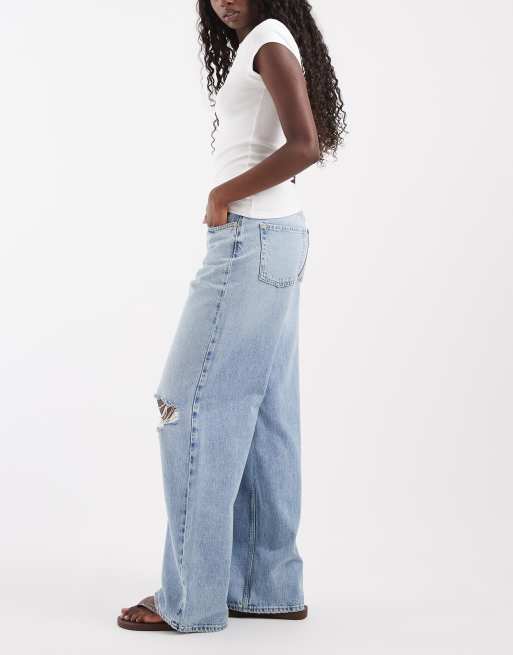 JJXX Oslo Wide-Leg-Jeans mit Used-Effekt in Hellblau, 3 von 5
