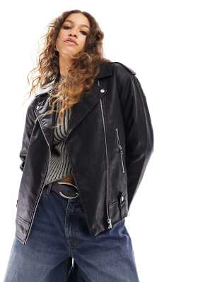 JJXX - Oversize-Bikerjacke aus Kunstleder in Schwarz