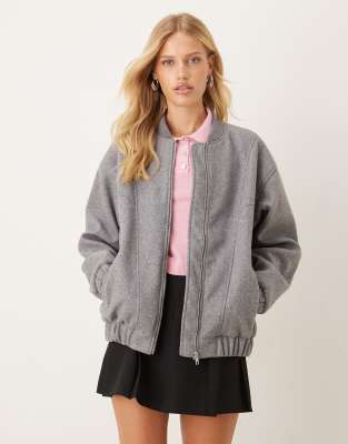 JJXX - Oversize-Bomberjacke aus Wolle in meliertem Grau