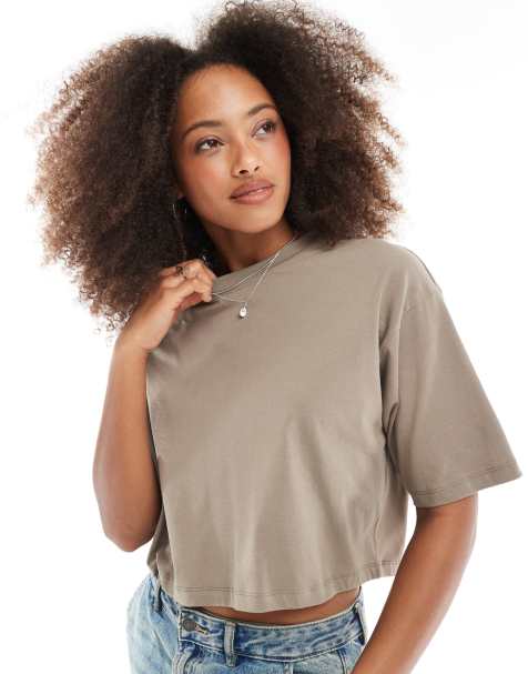JJXX oversize crop tee in beige - view 1