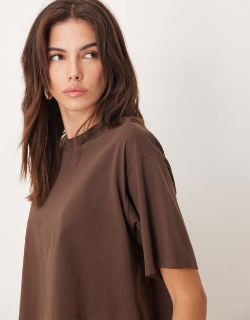 JJXX oversize crop tee in brown