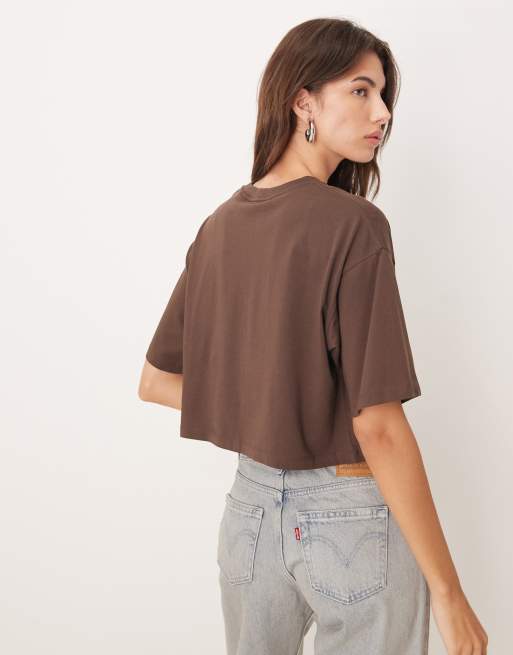 JJXX oversize crop tee in brown