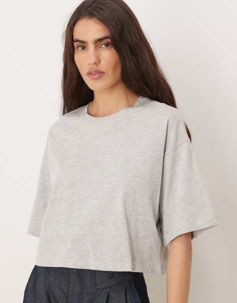 JJXX oversize crop tee in light gray - view 1