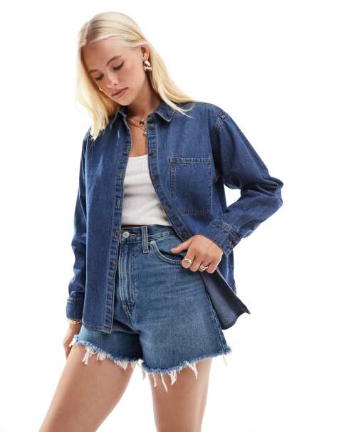 JJXX – Oversize-Jeanshemd in Mittelblau mit großer Brusttasche - view 1